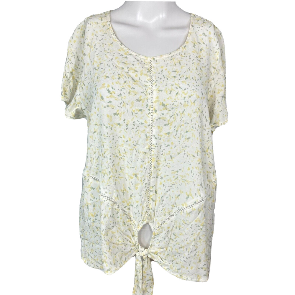 Katies Shirt Womens Sz 12 White Yellow‎ Tiny Floral Short Sleeve Top Cottagecore